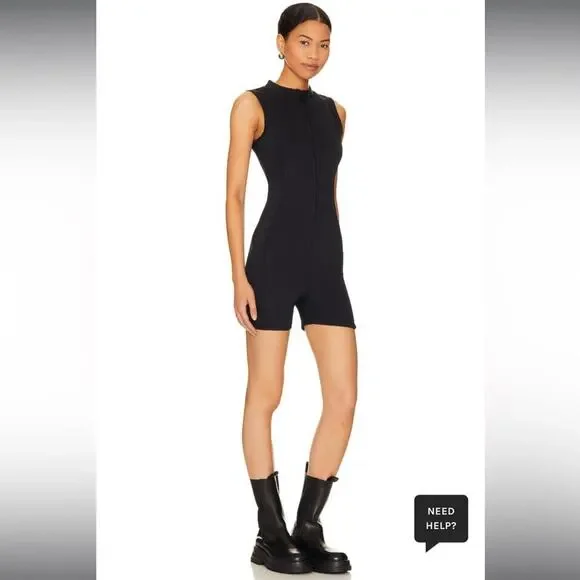 Good American Compression Zip Up Bike Suit Black Onesie Bodysuit Size Small - Picture 2 of 5